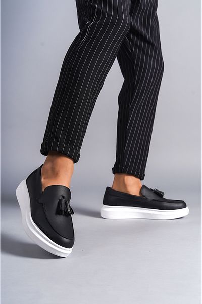 BZ Moda B154 BT Talpă ortopedică fără șireturi Tip Corcik cu ciucuri Pantofi casual clasici pentru bărbați, negri