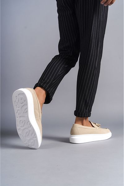 BZ Moda B154 BT Laceless Ορθοπεδική Σόλα Corcik Τύπος Φούντα Suede Ανδρικά Κλασικά Παπούτσια Casual Κρέμα