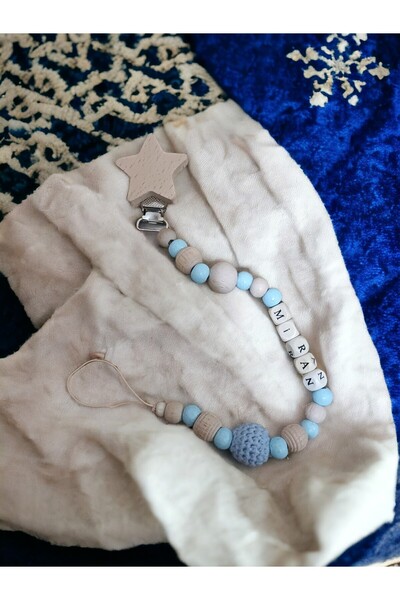 My Kids Room Doğal Ahşap Emzik Zinciri - Isimli Emzik Askısı Ahşap Emzik Zinciri Emzik Tutucu