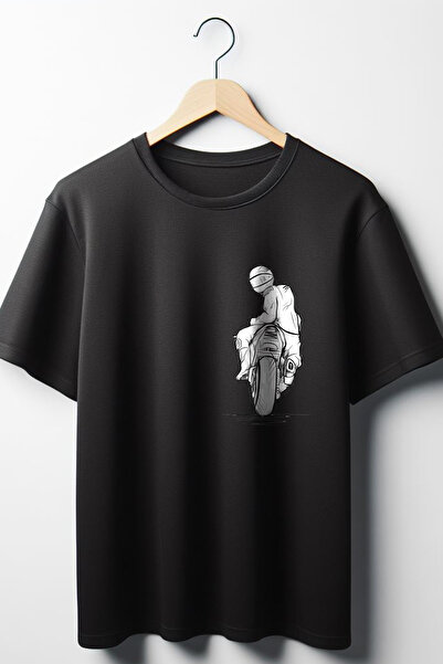 Vordevia Tricou negru unisex cu decolteu rotund cu imprimeu supradimensionat ...