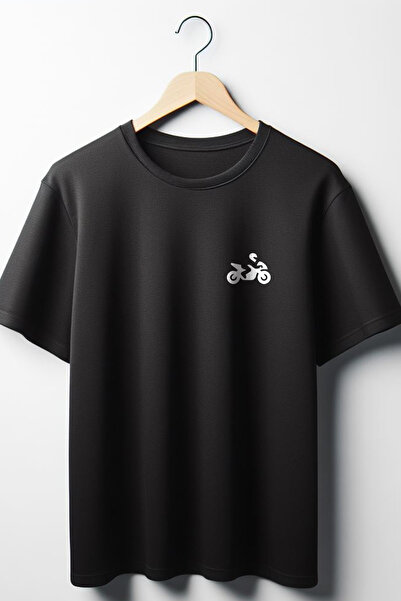 Vordevia Μαύρο μπλουζάκι με στάμπα Biker Oversize Wide Fit Unisex Crew Neck