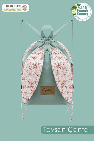mordesign Cotton Fabric Kids Backpack - Rabbit Pattern, Cute Bunny Bag, for Nursery/Gymnasium