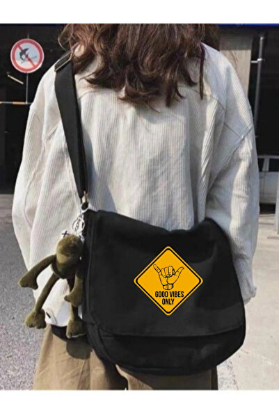 1blood Μαύρη Good Vibes Μόνο τυπωμένη Unisex τσάντα Messenger με λουράκι
