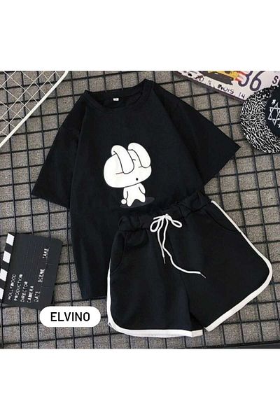 Elvino Set de pijamale confortabile cu pantaloni scurți cu imprimeu Sleepy Rabbit
