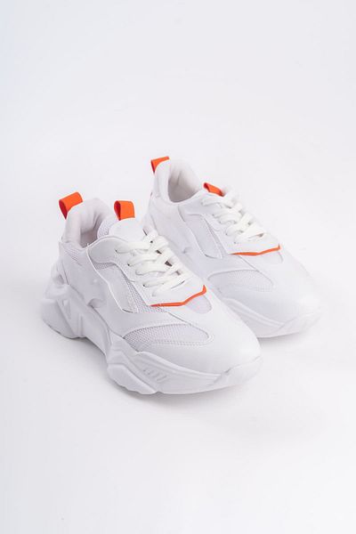 BZ Moda CALIFORNIA Tricoturi cu talpă ortopedică cu șireturi Pantofi sport pentru femei BT alb/portocaliu