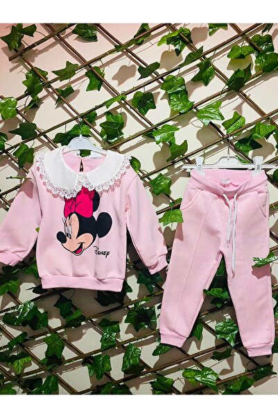 CNT MİCKEY MOUSE BASKILI YAKALI SWEATSHİRT-EŞOFMAN TAKIMI ŞARDONLU