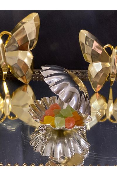 DREAM HEDİYELİK 6-Piece Mini Serve Metal Presentation Holder - Turkish Delight Bowl, Sugar Bowl and Dragee Coffee Side {Gold} and {Silver}