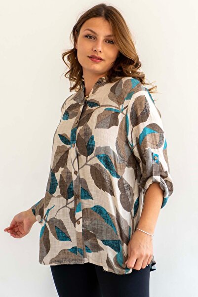 citycenterfashion Γυναικείο πουκάμισο με διπλό μανίκι μπλούζα cty-akc-uzd1 100% βαμβάκι οργανικό λινό