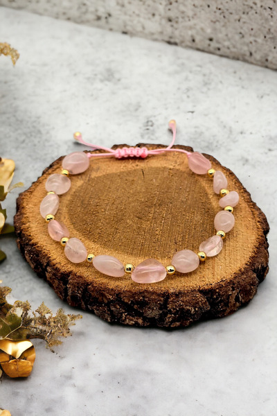 NBS Beautiful Naturel Stones سوار كوارتز وردي طبيعي حقيقي - قطع غير متبلور، ج...