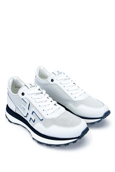 FABI Men's Genuine Leather White/Blue Sneakers & Sports Shoes