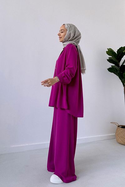 Ka Hijab Shoulder Pleated Oversize Set - Fuchsia