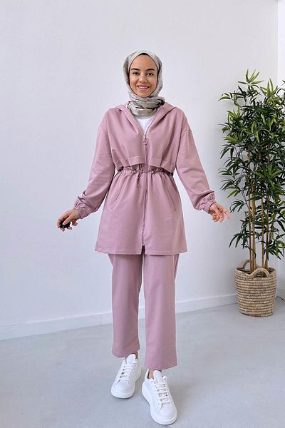 Ka Hijab Waist Drawstring Two Thread Set - Pink