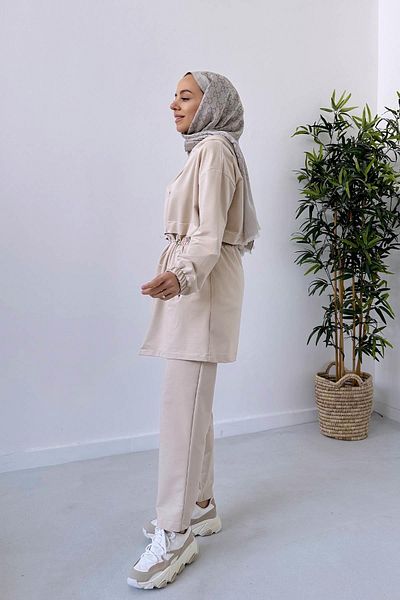 Ka Hijab Waist Drawstring Two Thread Set - Beige