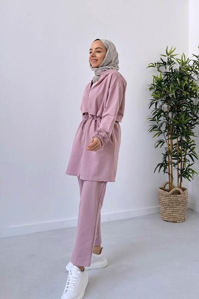 Ka Hijab Waist Drawstring Two Thread Set - Pink
