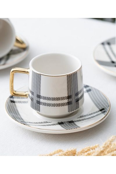 ACAR Mira 6-Person Porcelain Coffee Cup Set - Modern and Stylish Design (90 ml)
