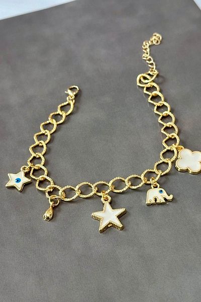 Trendy Butik Star Elephant and Clover Dangle Anklet