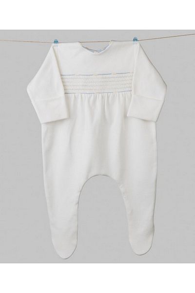 Mede Kids Medekids Pliting Combed Cotton Leg Jumpsuit Ecru-Blue 0-3 Months