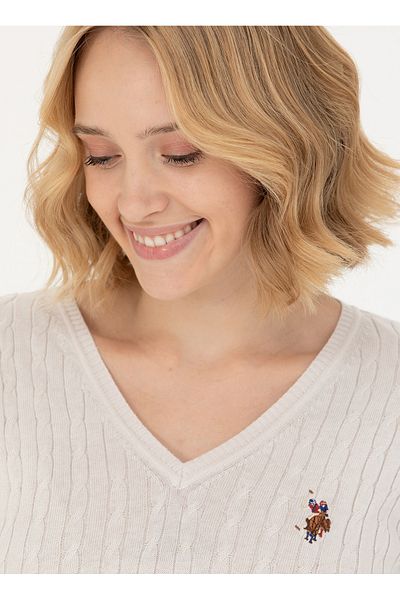 U.S. Polo Assn. Us Polo Assn. V-Neck Slim Fit Sweater - Ecru, Women'S, Tk03-Bsk23