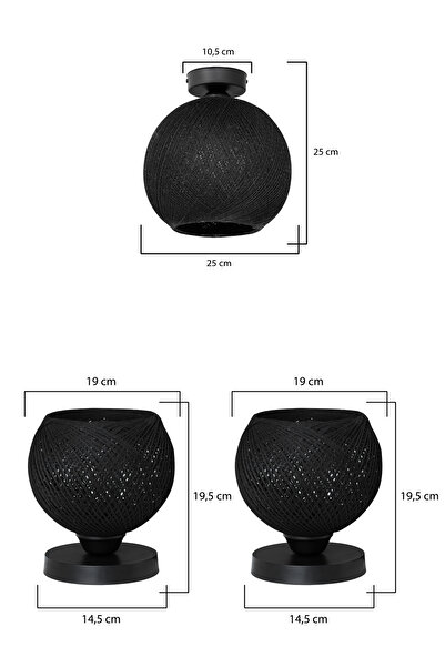 manogrup avize aydınlatma Erva Abajur Avize Yatak Odası Aydınlatma Set Siyah