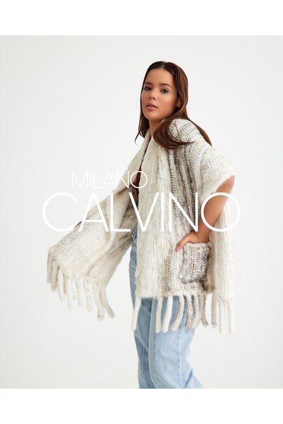 Milano Calvino شال فرو المنك المحبوك