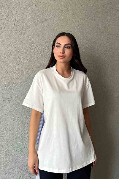 Seda Yalçın Atelier Set bluză și pantaloni din popelin cu garnitură în dungi albastre