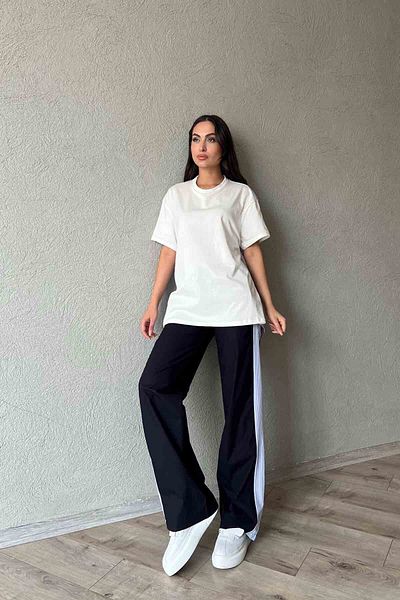 Seda Yalçın Atelier Blue Striped Garnished Poplin Blouse and Pants Set