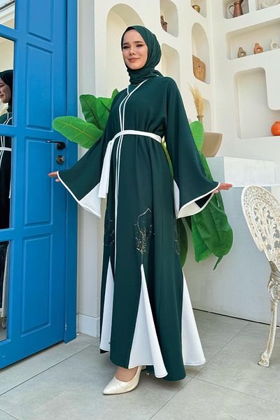 Bym Fashion Emerald Abaya 7901 - Κεντητό και ζώνη στη μέση