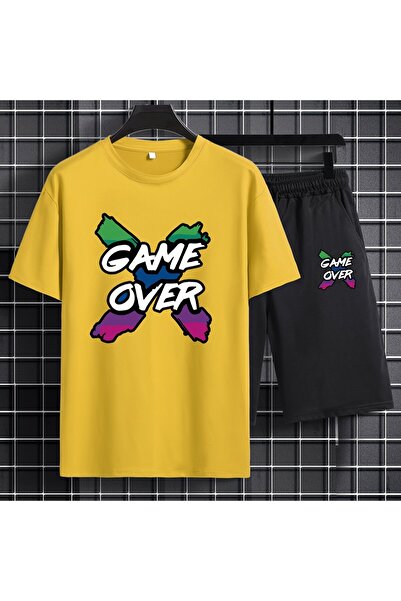 GALASHOP تيشيرت وشورت "Game Over" للرجال مطبوع عليه رسومات