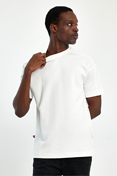 EXPLODE - Erkek Oversize Fit %100 Pamuk Kalın Dokulu Beyaz T-shirt