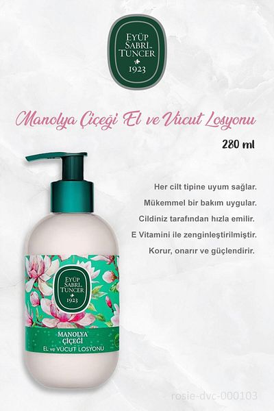 Eyüp Sabri Tuncer Magnolia Flower Pattern Lotion Set of 3 - 280 ml and Cotton Rosie