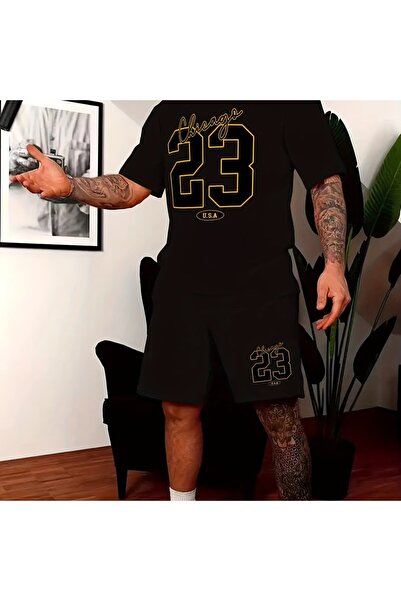 GALASHOP 2-piece Men's Casual Trendy Set, 23 Printed Chicago Short T-shirt