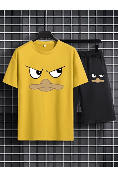 GALASHOP 2li Cartoon Pattern baskılı takım Şort T-shirt