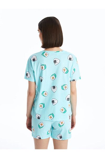 LC Waikiki LCW Young Crew Neck Printed Short Sleeve Women's Shorts Pajamas Set