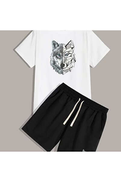 GALASHOP Wolf Patterned 2-Piece Men's Shorts Set