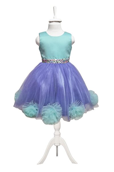 Mashotrend Etek Ucu Çiçekli Kız Çocuk Abiye - Eteği Kabarık Kız Çocuk Abiye Elbisesi - Mezuniyet Çocuk Elbisesi