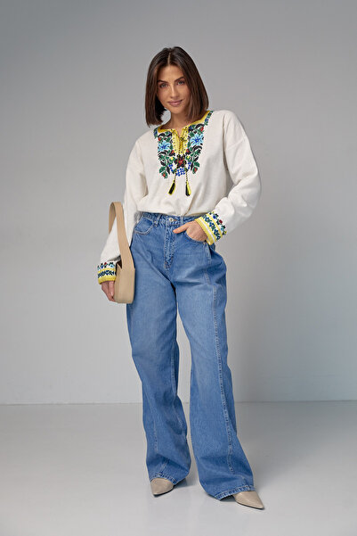 FEMELLE Women's Tasseled Floral Embroidered Cotton Blouse