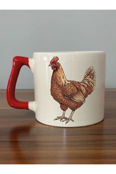 lili hediyelik Cock Printed Red Mug Cup - Ceramic Tea, Coffee Gift Cup