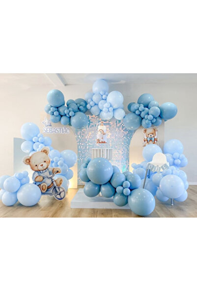 Çemrek Süs Parti Makaron mavi retro cam mavi balon zinciri seti 100 lü