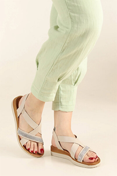 VERA LİFE Γυναικεία Σανδάλια - Με Πέτρινη Λεπτομέρεια και Σταυρωτά Δεμένα