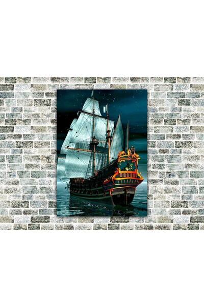 icase Pictură marină cu nave Tablou din lemn