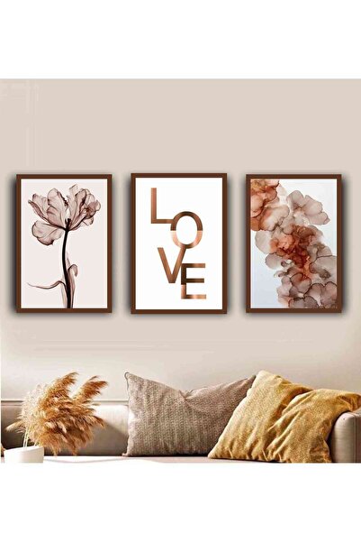 icase Love Smoke Flower Love Heart Decor de perete Set de pictură pe lemn 3 p...