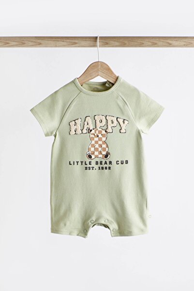 Next Baby 100% Organic Cotton Sage Green Bear Patterned 2-Piece Sleeping Bag Romper Set ALY01144