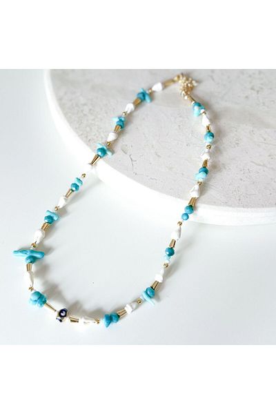 CHARMLUCKY Sea Shell Crystal Bead Necklace