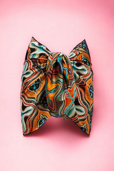 pistore New Season - Orange and Turquoise Geometric Print Satin Women's Beach Dress