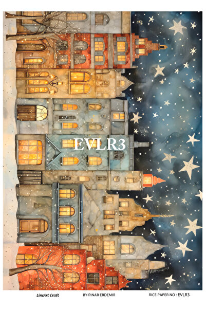 LİNEART Evler Serisi Evler3 Renkli, Ev Desen Pirinç Dekopaj 30x42