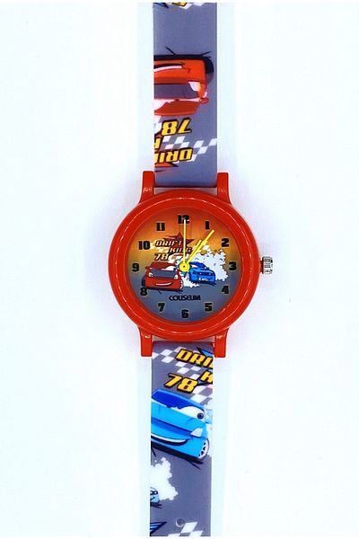 Coliseum FM ANALOG MEN'S CHILD'S ARM CLOCK CARS FIGURED RED - GRAY
