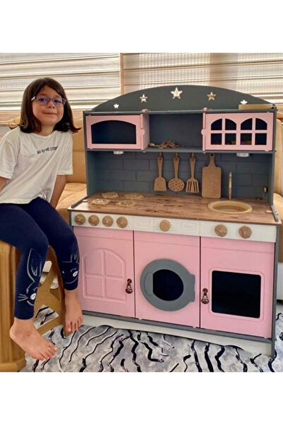 Hedef Pembe Antrasit Ahşap Mutfak 1 Ledli