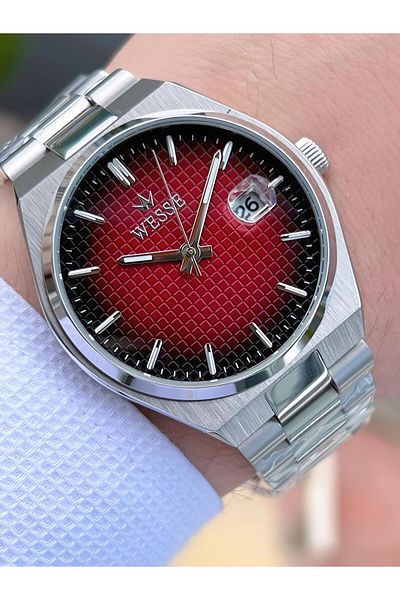 Wesse Steel Cord Calendar Dial No Darkening Color Throwing 5 Atm Men's Wrist Watch EWWG209508