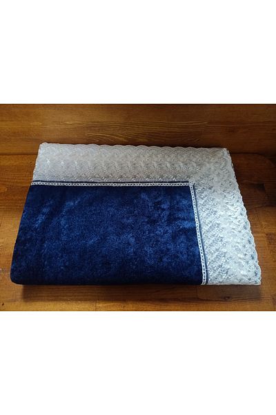 Lamazihome مفرش طاولة مخملي لـ 12 شخصًا - 160x220 سم، مزين بالدانتيل