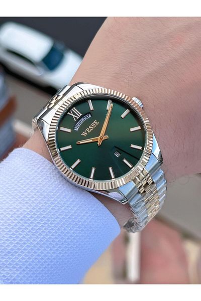 Wesse Steel Cord Calendar Dial No Darkening Color Throwing 5 Atm Men's Wrist Watch EWWG207307